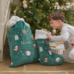 Personalised Green Embroidered Wreath Christmas Sack and Stocking Gift Set