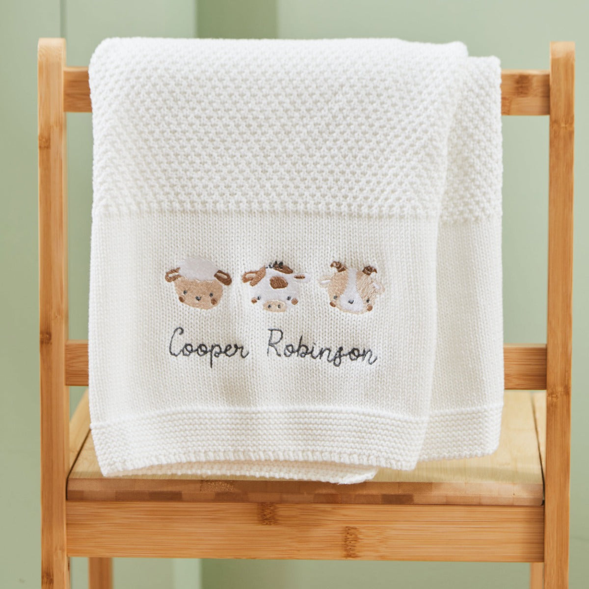 Personalized Fun On The Farm Ivory Knitted Shawl