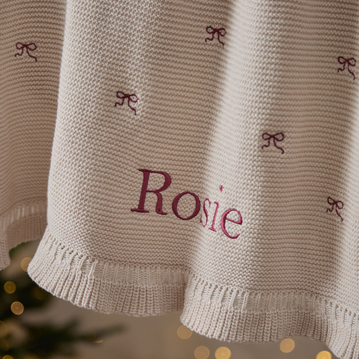 Personalised Pink Bow Frill Blanket