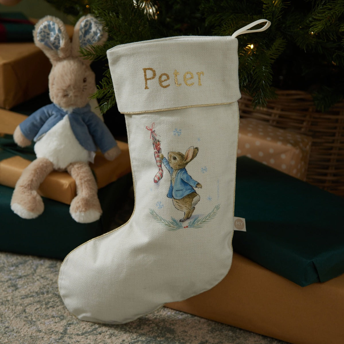 Personalised Peter Rabbit™ Blue Christmas Stocking