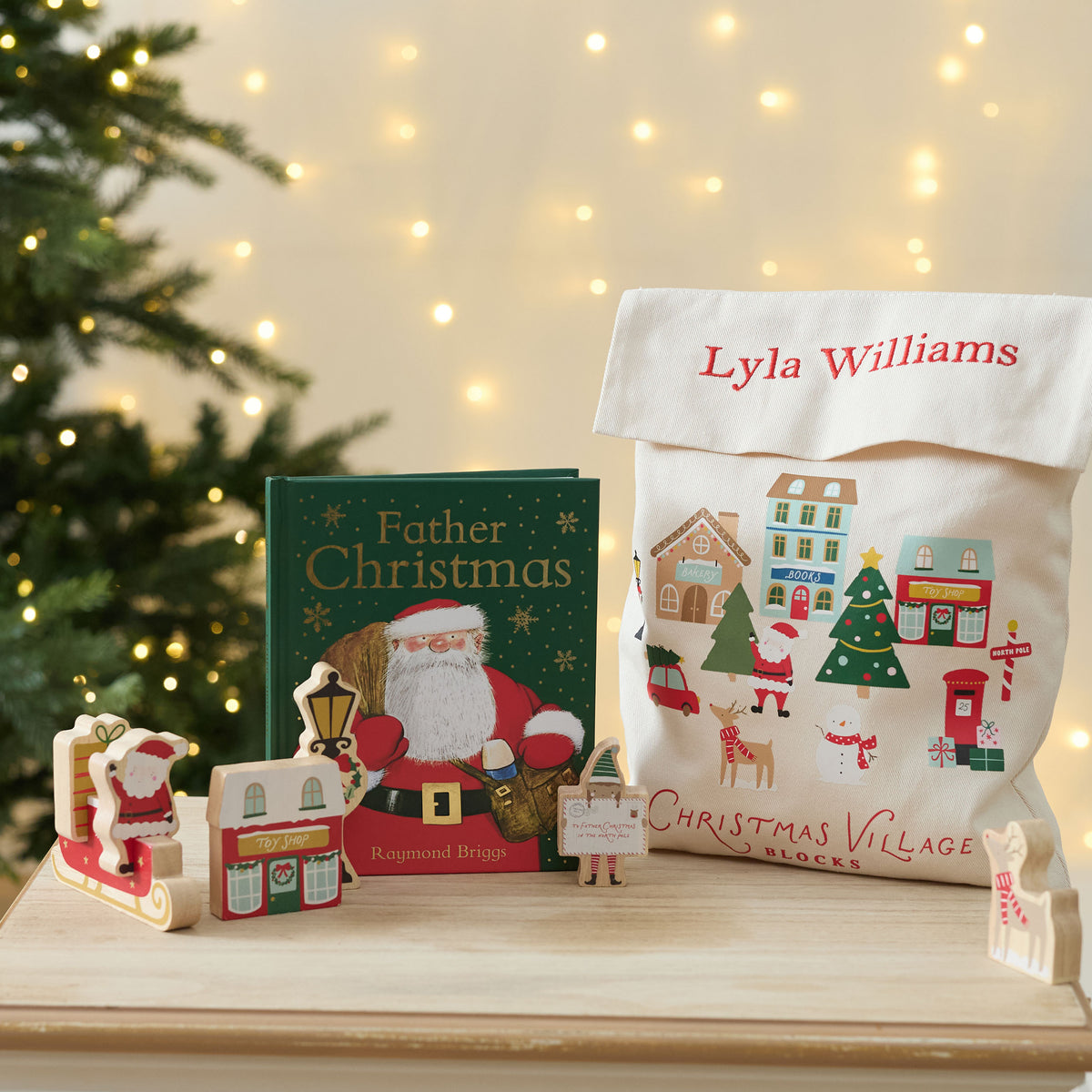 Personalised Father Christmas Block Town Gift Set