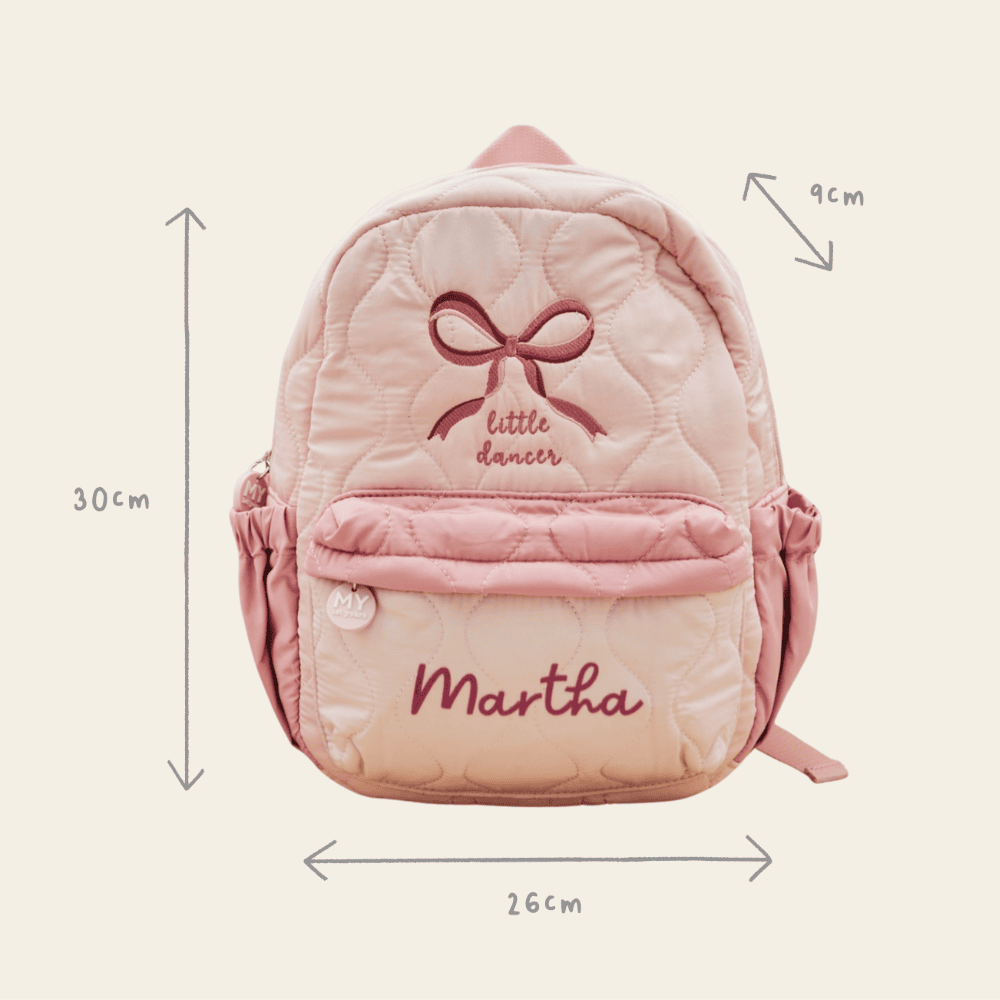 My Kids Personalised Bow Quilted Medium Backpack