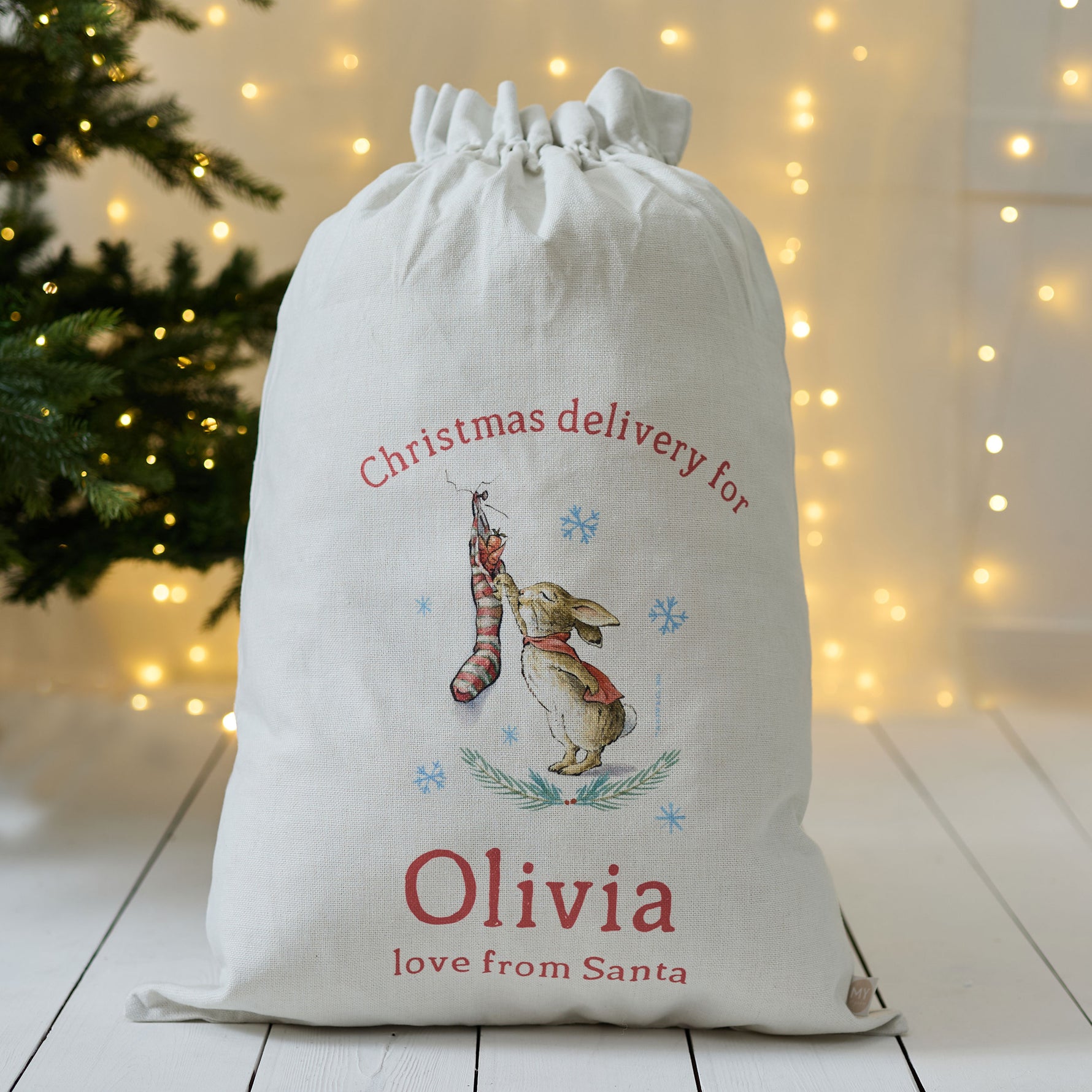 Personalised Flopsy™ Bunny Pink Christmas Sack