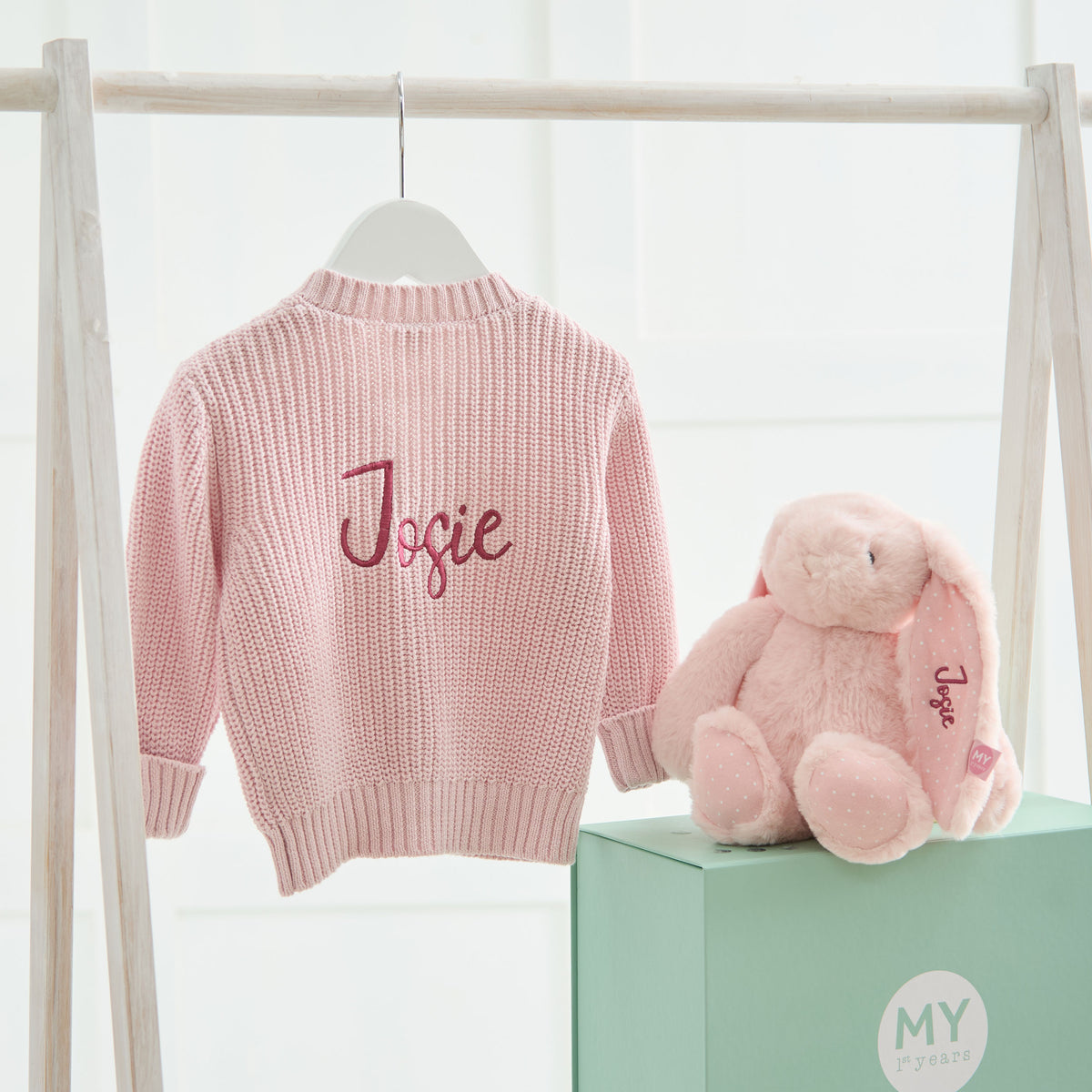 Personalised Pink Snuggle Bunny and Cardigan Gift Set