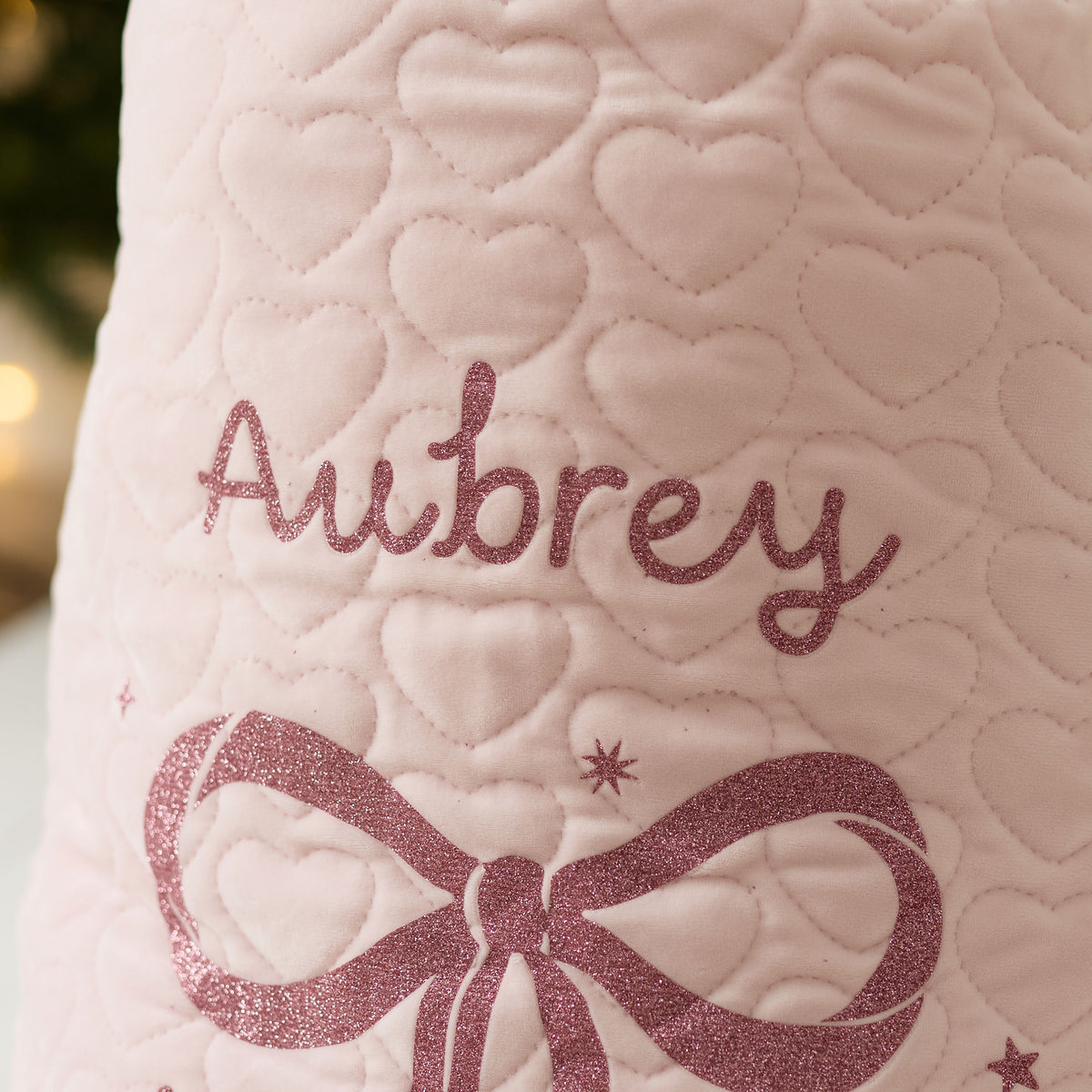 Personalised Glitter Bow Pink Velvet Christmas Sack