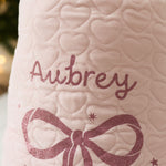Personalised Glitter Bow Pink Velvet Christmas Sack