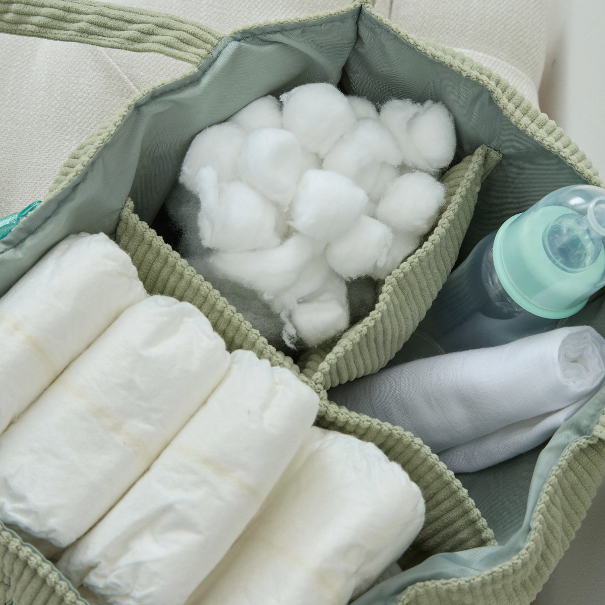 Personalised Sage Cord Nappy Caddy