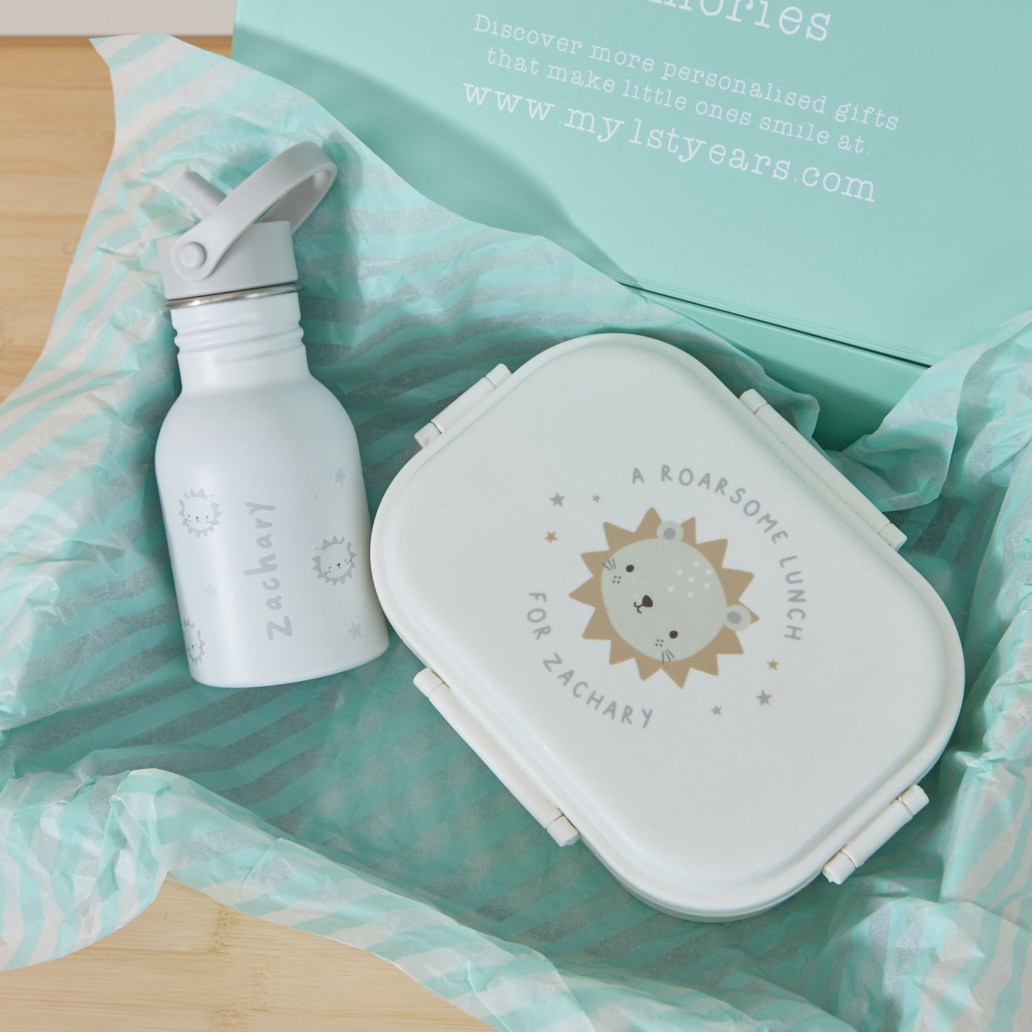 Personalised Lion Bottle & Lunchbox Set