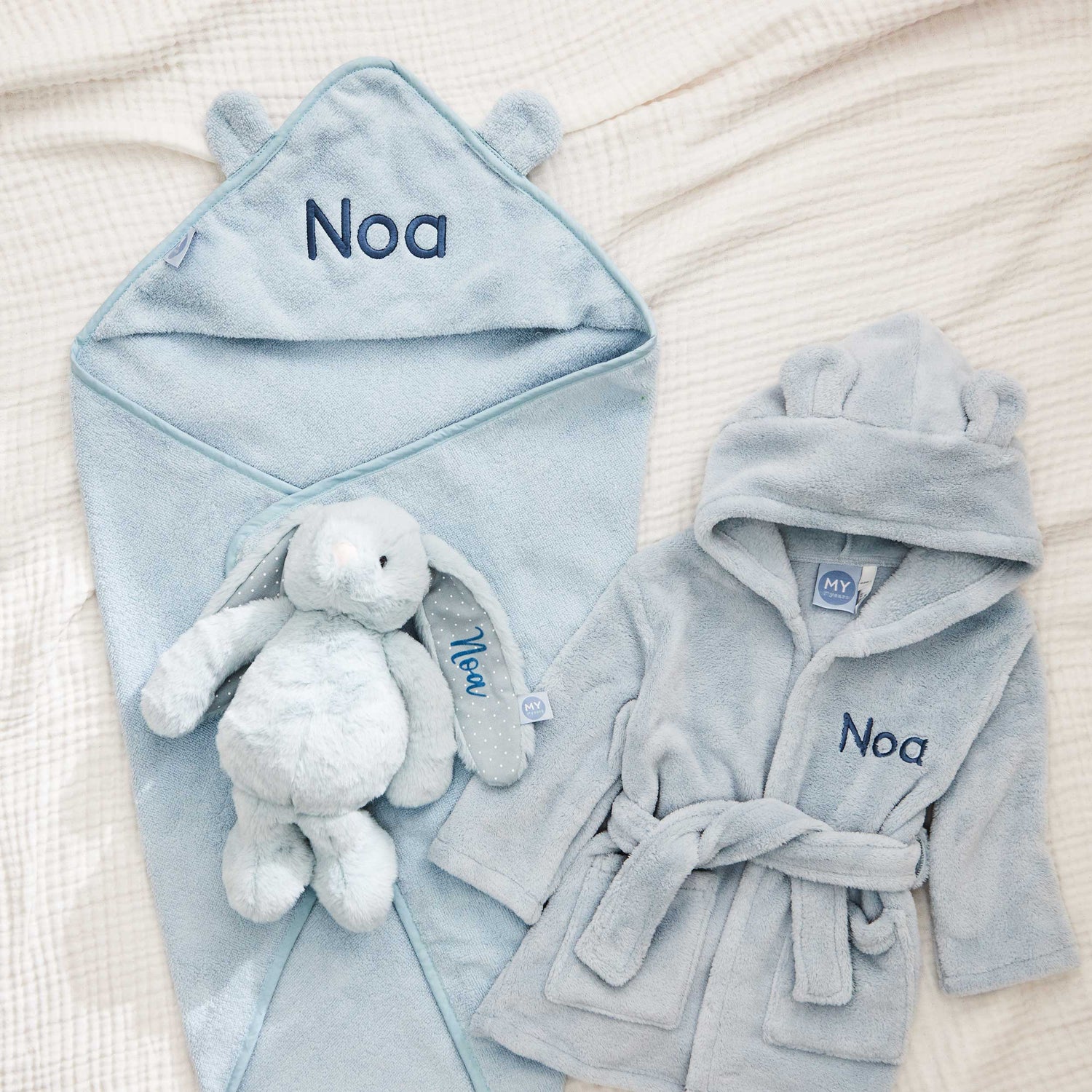 Personalised Blue Splash, Snuggle & Cuddle Gift Set