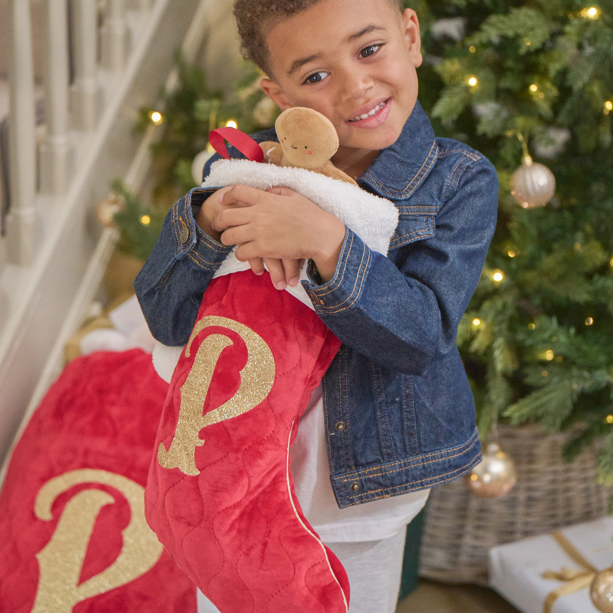 Personalised Red Velvet Initial Sack and Stocking Gift Set
