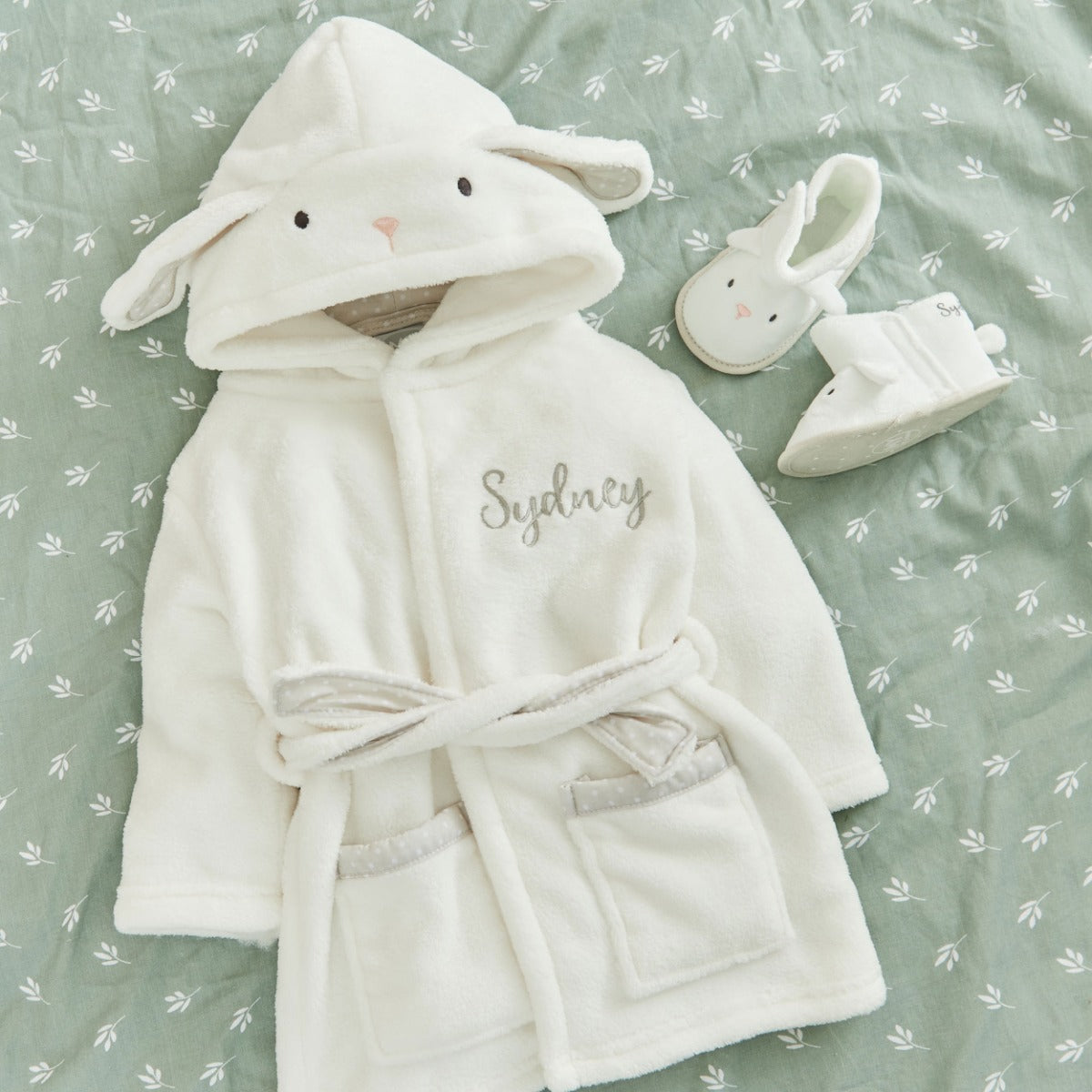 Personalised Ivory Bunny Robe and Booties Gift Set