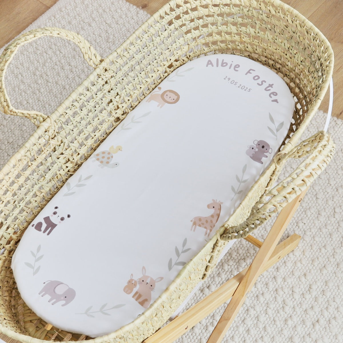Personalised Safari Print Moses Basket Sheet