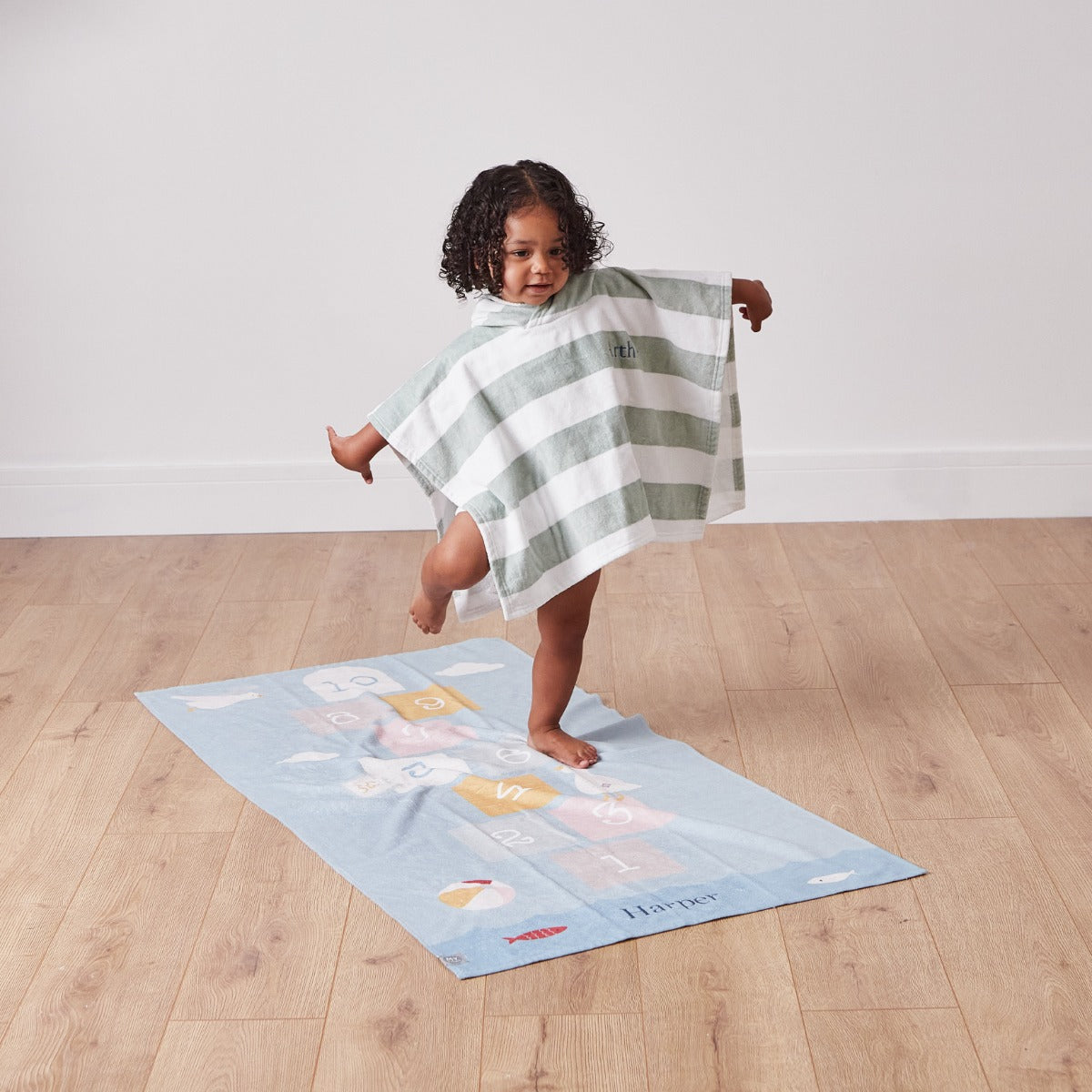Personalised Green Striped Towelling Poncho