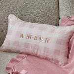 Personalised Pink Gingham Linen Cushion