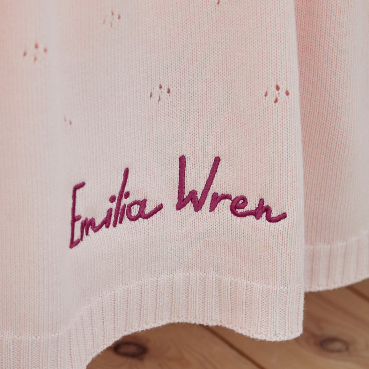 Personalised Cashmere Blend Pointelle Baby Blanket in Pink 