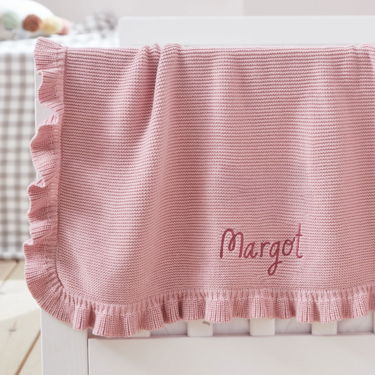 Personalised Frill Edge Pink Blanket