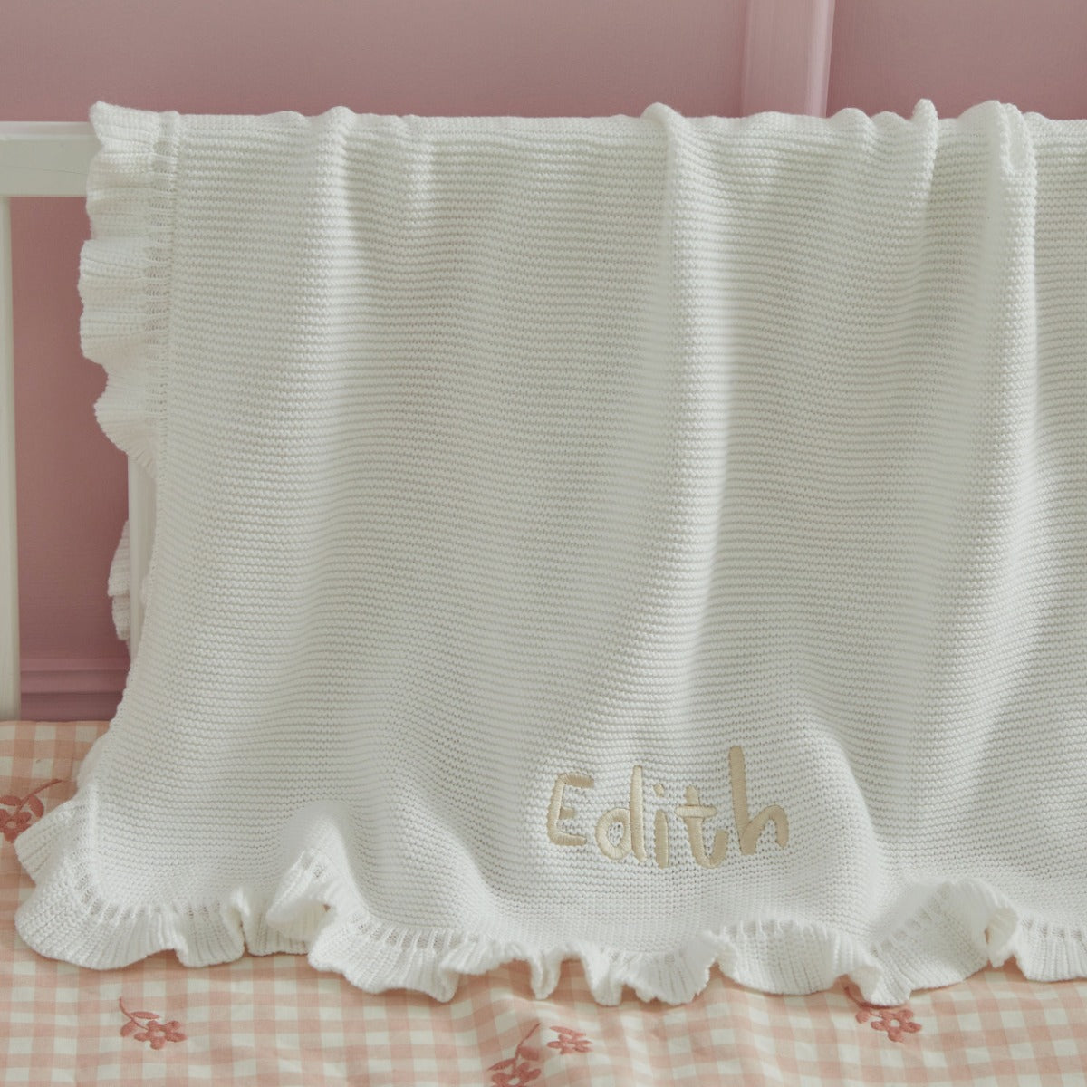 Personalised Frill Edge Ivory Blanket