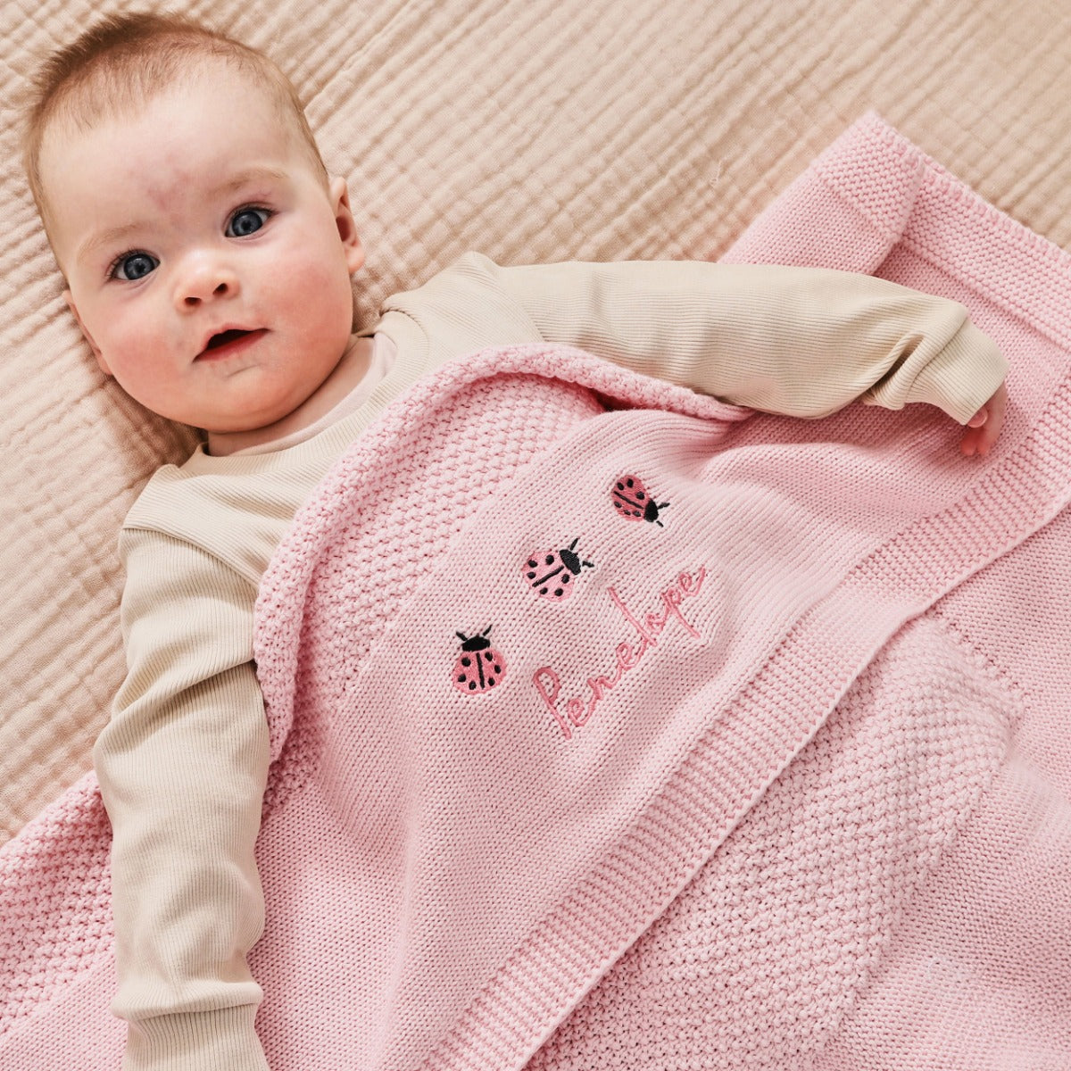 Personalised Ladybird Pink Knitted Shawl 