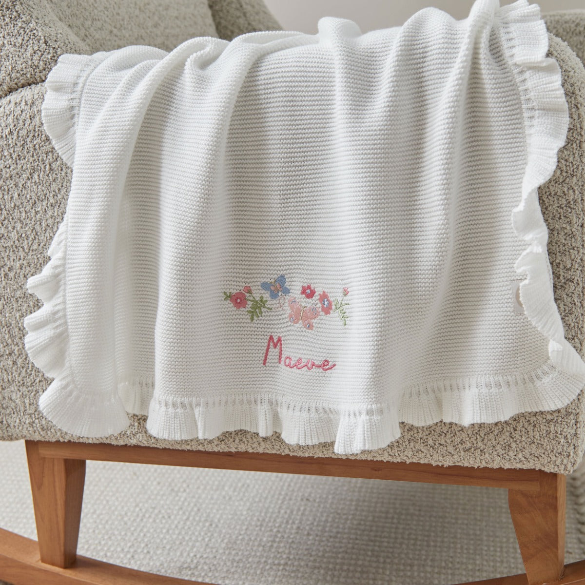 Personalised Floral Ivory Frill Blanket