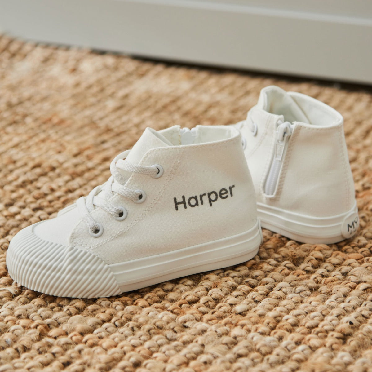 Personalised Ivory Kids High Top Trainers 
