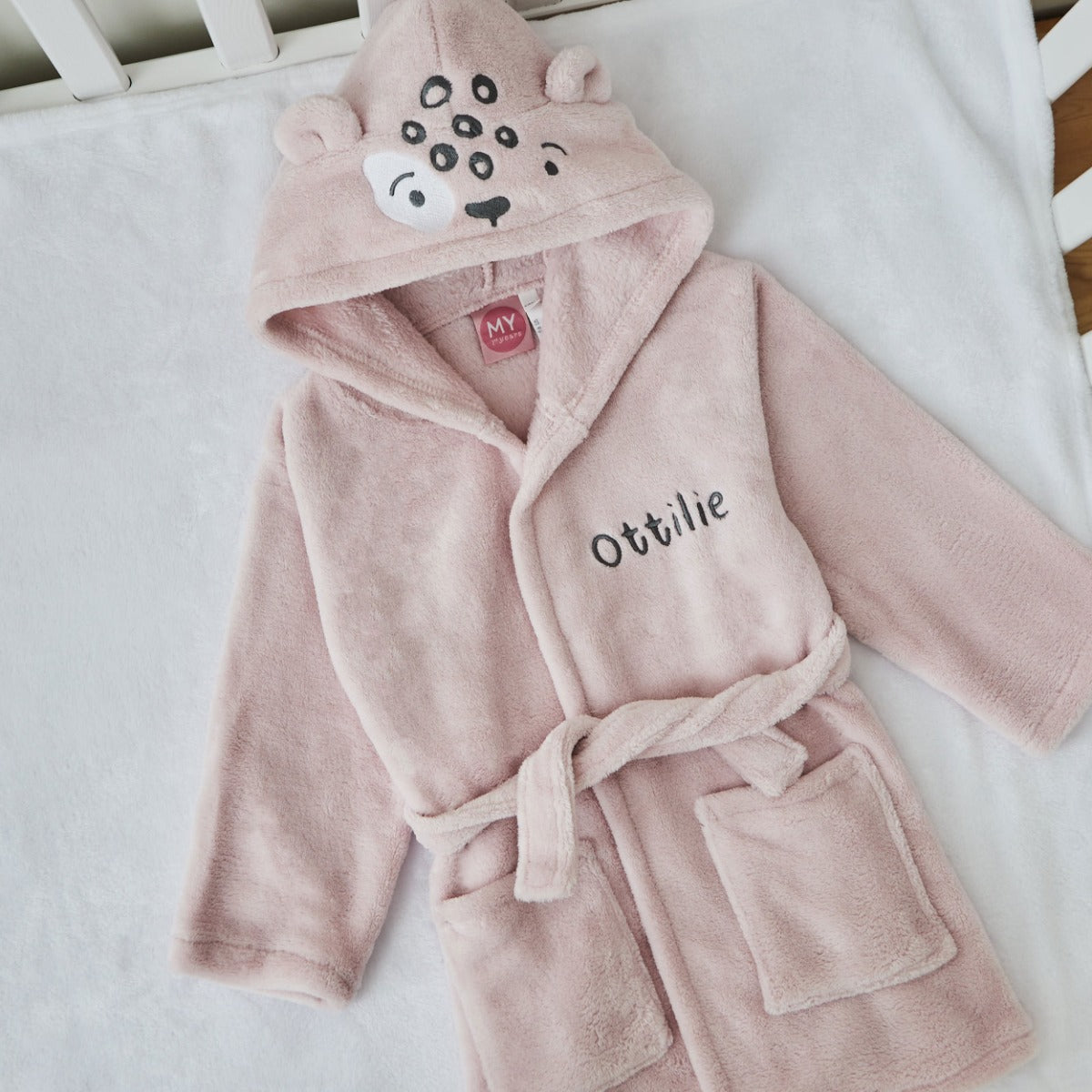 Personalised Pink Leopard Face Fleece Robe 