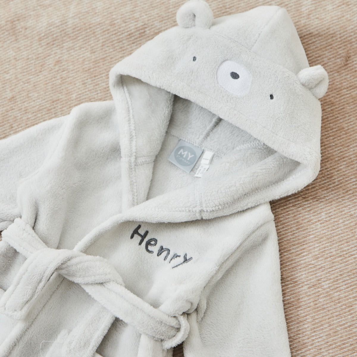 Personalised Grey Bear Fleece Robe 