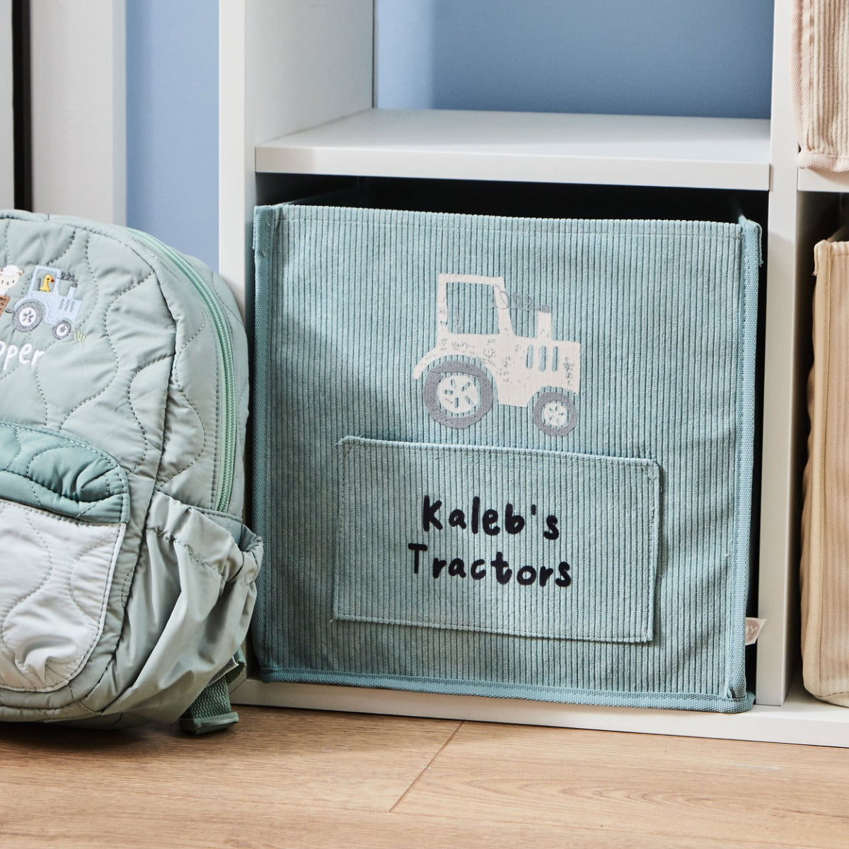 Personalised Sage Tractor Storage Cube 