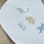 Personalised Blue Dino White Baby Bib