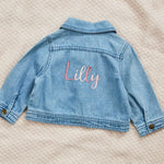 Personalised Pink Name Blue Denim Jacket 