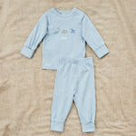 Personalised Blue Dinosaur Jersey Pyjamas