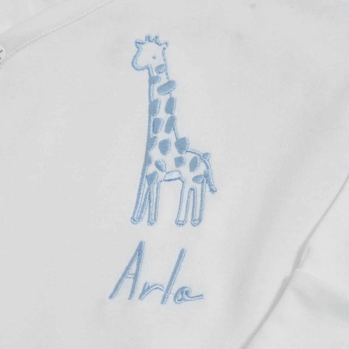 Personalised Blue Giraffe Wrap Sleepsuit & Hat Baby Set
