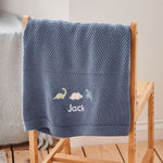Personalised Mid Blue Dinosaur Baby Shawl