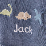 Personalised Mid Blue Dinosaur Baby Shawl