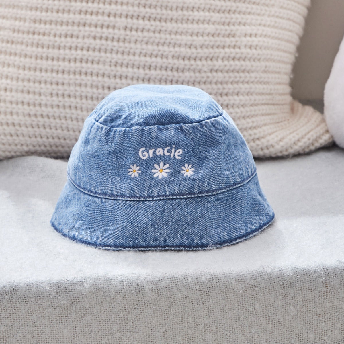 Personalised Three Daisy Denim Bucket Hat