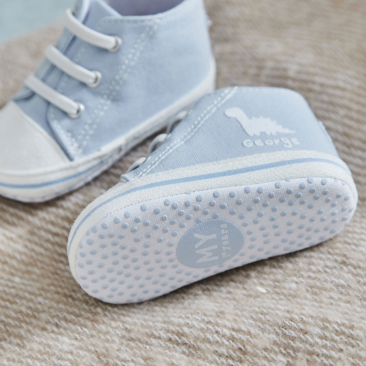 Personalised Dino Blue Baby High Top Trainers 