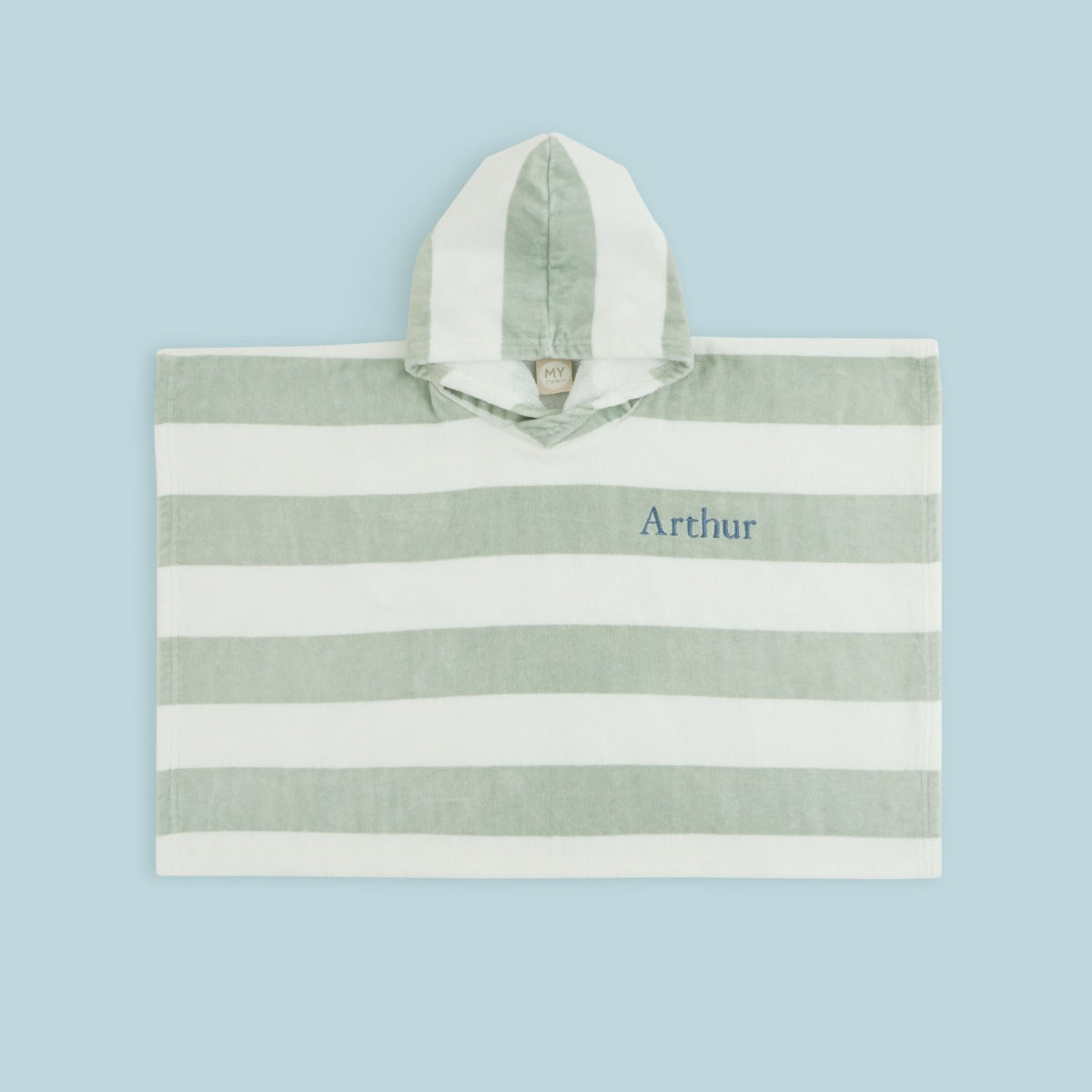 Personalised Green Striped Towelling Poncho