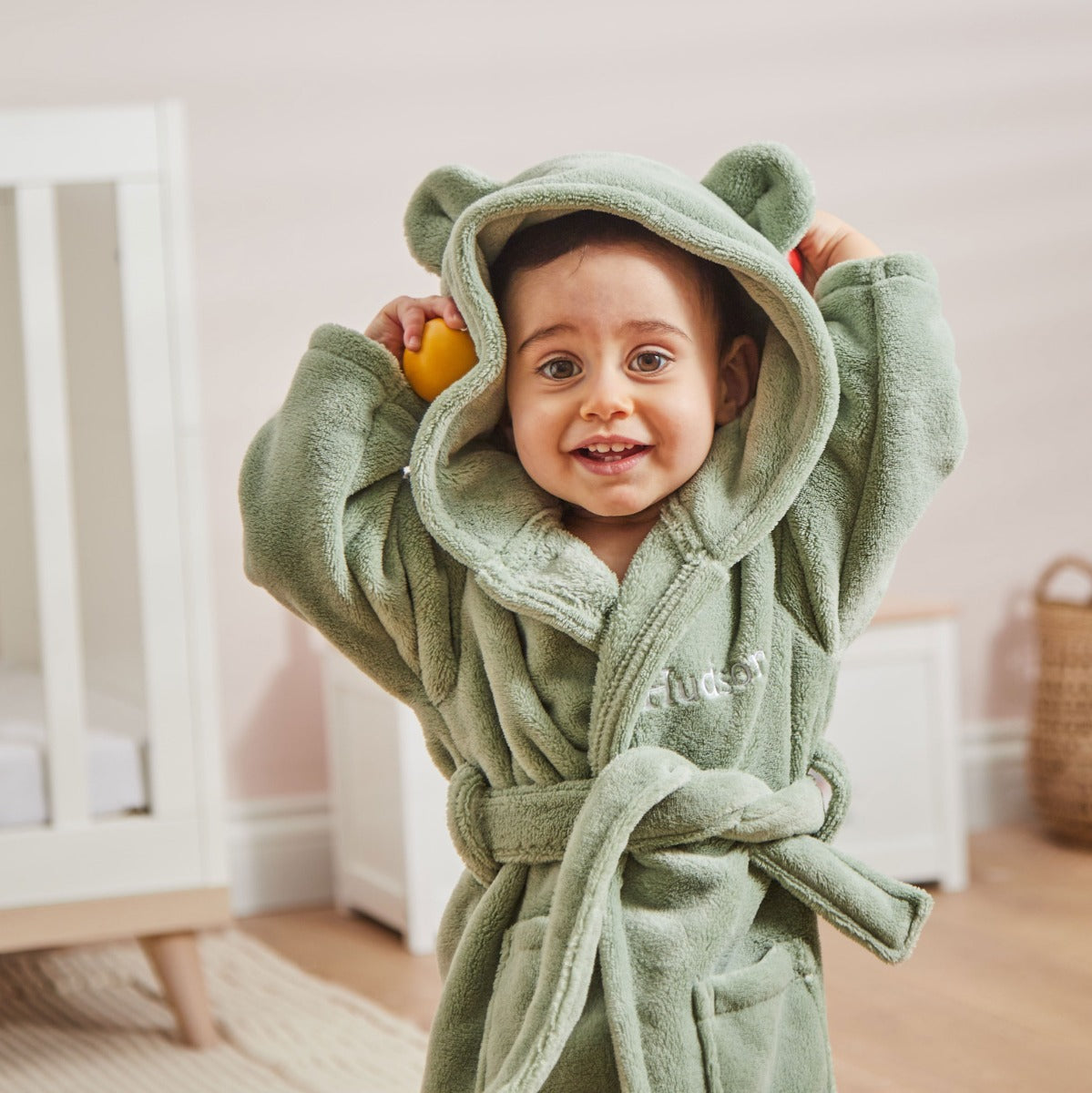 Personalised Sage Green Fleece Robe