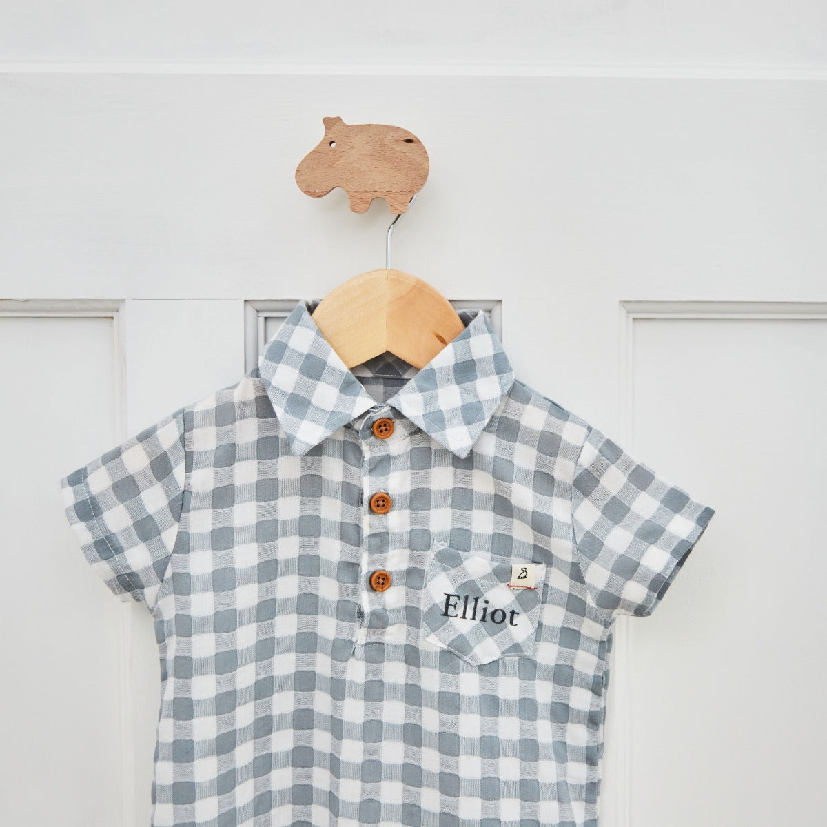 Personalised Grey Plaid Polo Romper