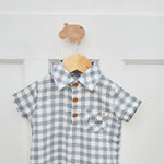 Personalised Grey Plaid Polo Romper