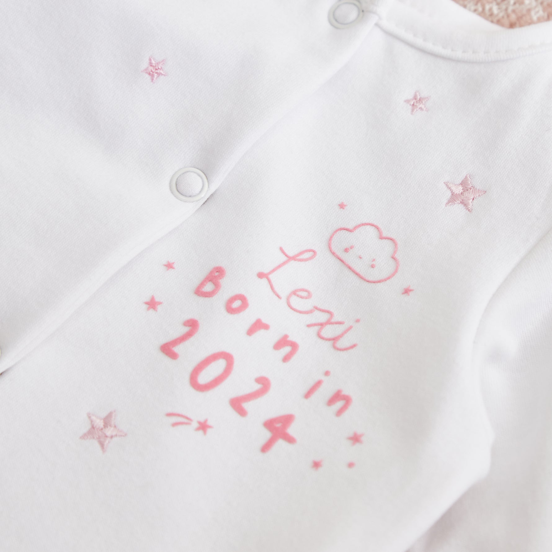 Personalised Born in 2024 Pink Star Design Sleepsuit