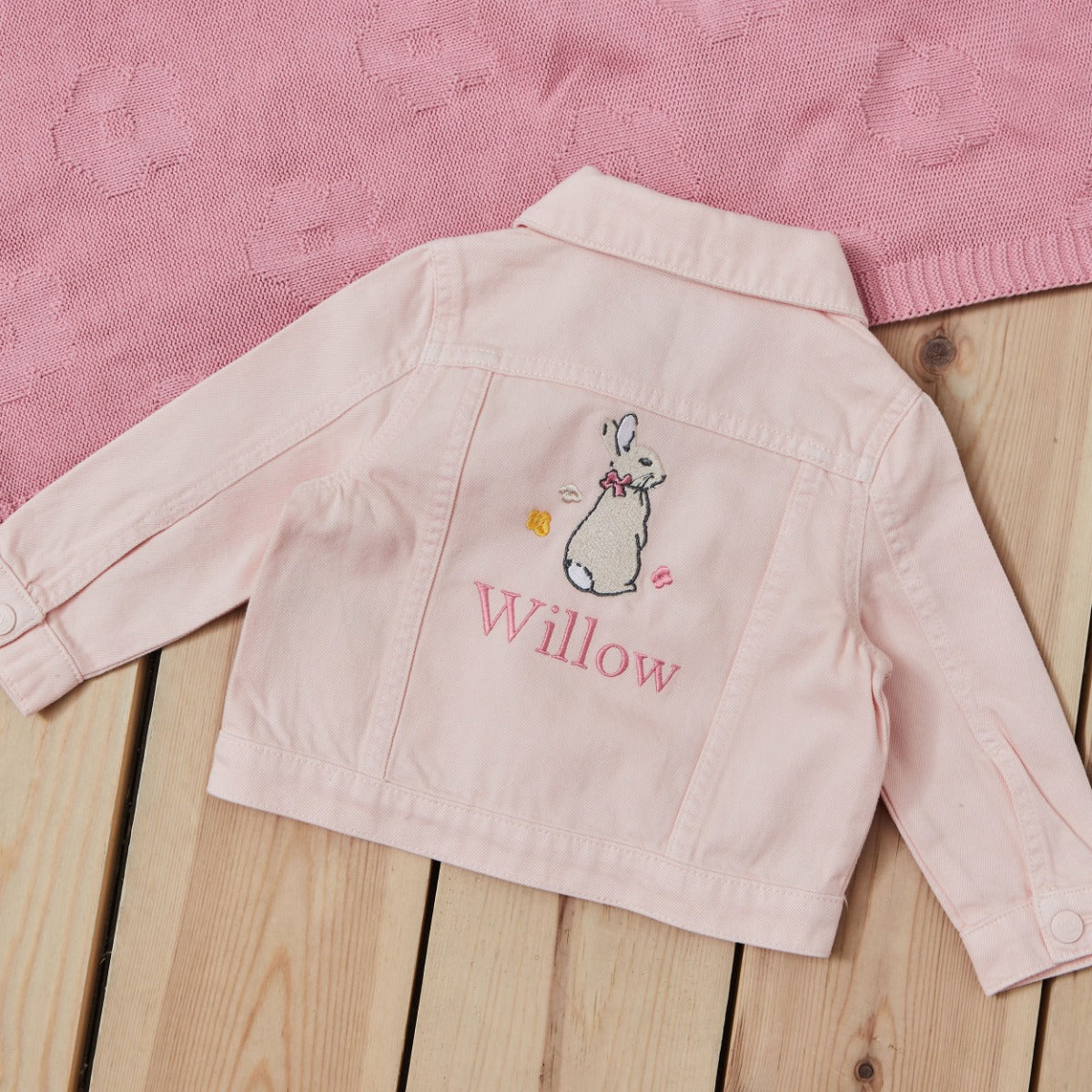 Personalised Flopsy™ Bunny Pink Denim Jacket