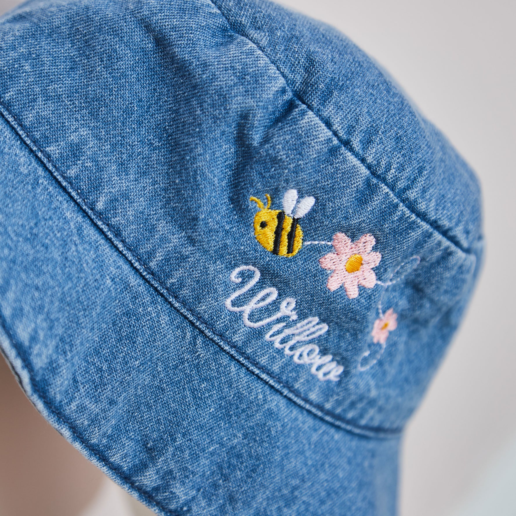 Personalised Bumblebee Denim Bucket Hat