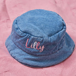 Personalised Pink Name Denim Bucket Hat 