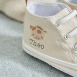 Personalised Cow Oatmeal Baby High Top Trainers 