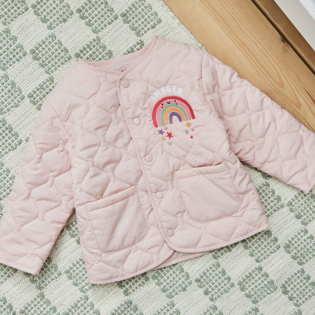 My Kids Personalised Rainbow Pink Quilted Jacket