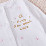 Personalised 'Happy Hanukkah' Pink Star Sleepsuit