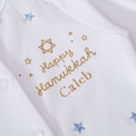 Personalised 'Happy Hanukkah' Blue Star Sleepsuit