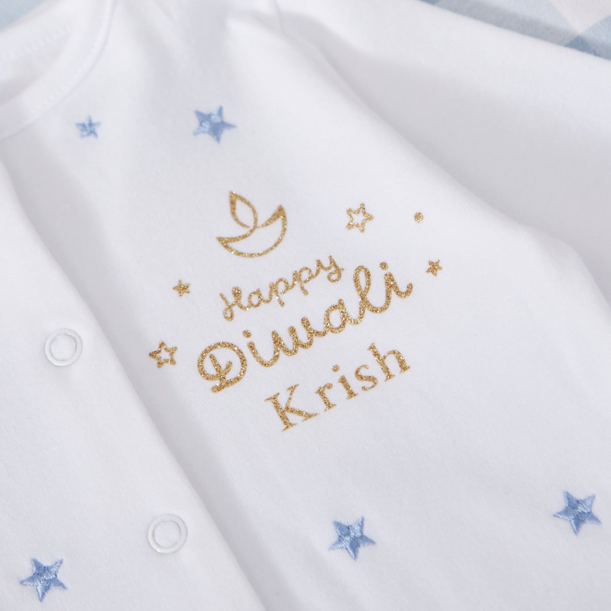 Personalised 'Happy Diwali' Blue Star Sleepsuit
