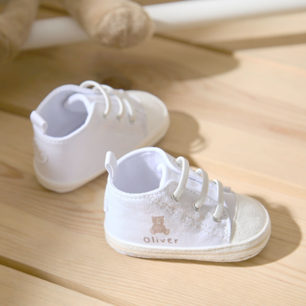 Personalised Biscuit Bear White Baby High Tops