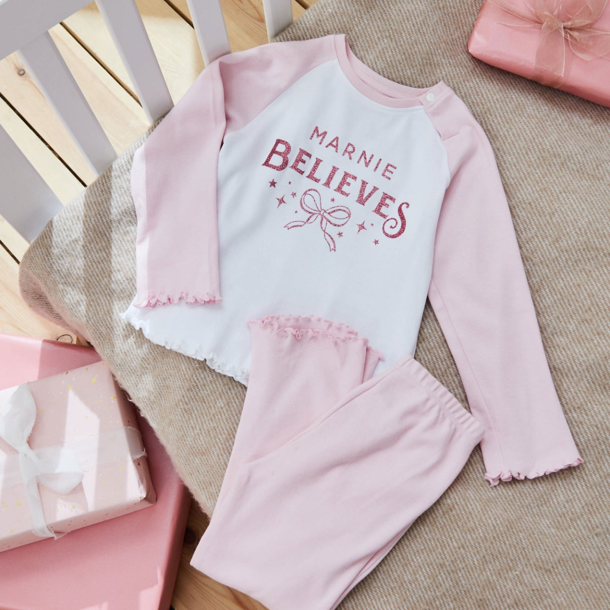 Personalised Believes Bow Jersey Pyjamas